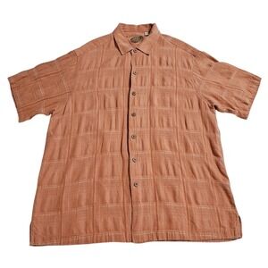 Caribbean‎ Silk Blend Hawaiian SS Shirt L Button Up Textured Aloha Plaid